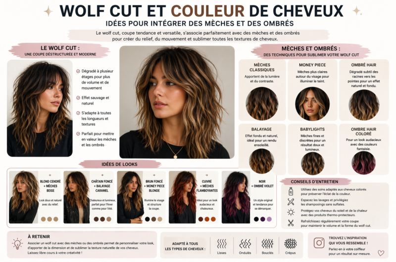Wolf Cut et couleur de cheveux : idées pour intégrer des mèches et des ombrés