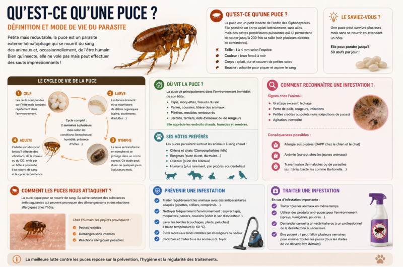 Qu’est-ce qu’une puce ? Définition et mode de vie du parasite
