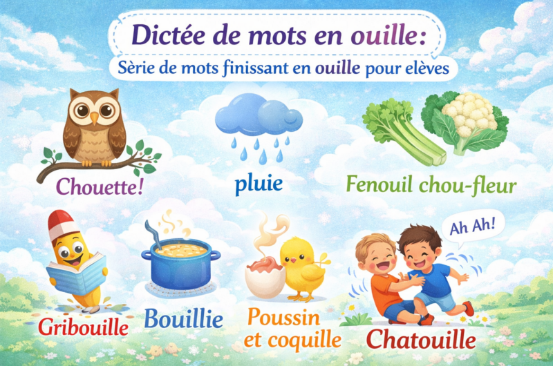 Dictée de mots en ouille : Série de mots finissant en ouille pour élèves