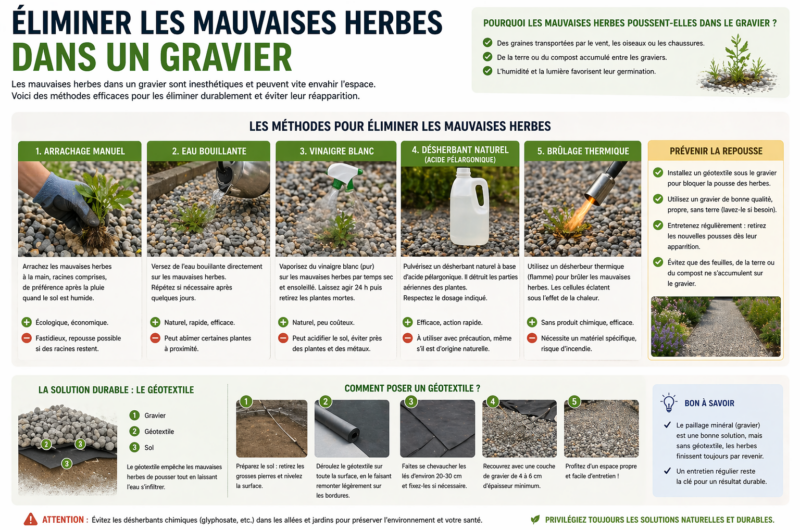 Éliminer les mauvaises herbes dans un gravier