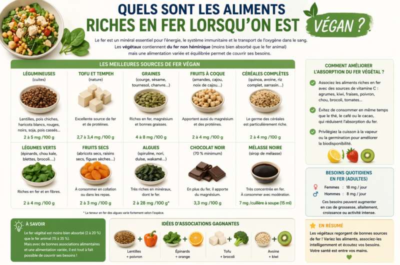Quels sont les aliments riches en fer lorsqu’on est végan ?