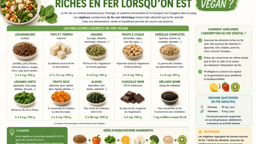 Quels sont les aliments riches en fer lorsqu’on est végan ?