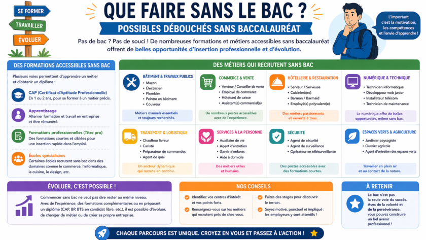 Que faire sans le Bac ? Possibles débouchés sans baccalauréat