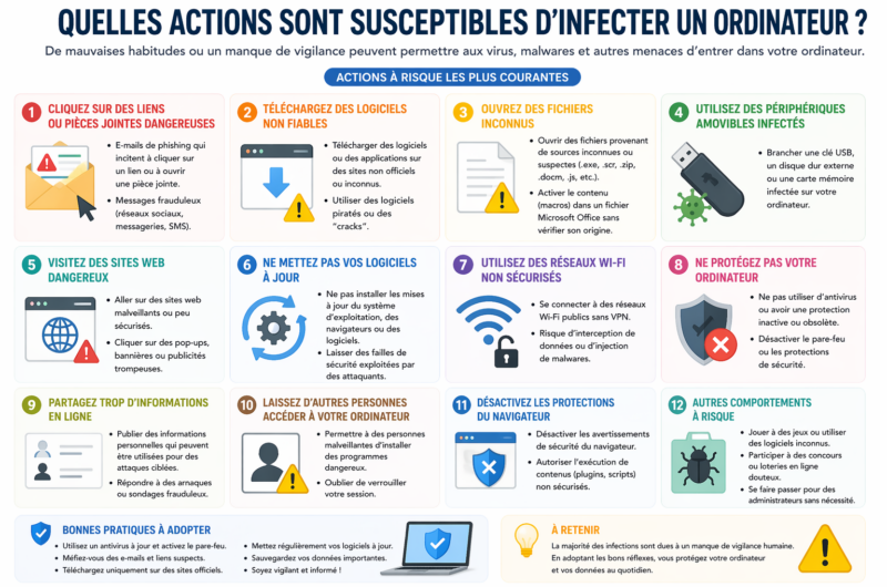 Quelles actions sont susceptibles d’infecter un ordinateur ?