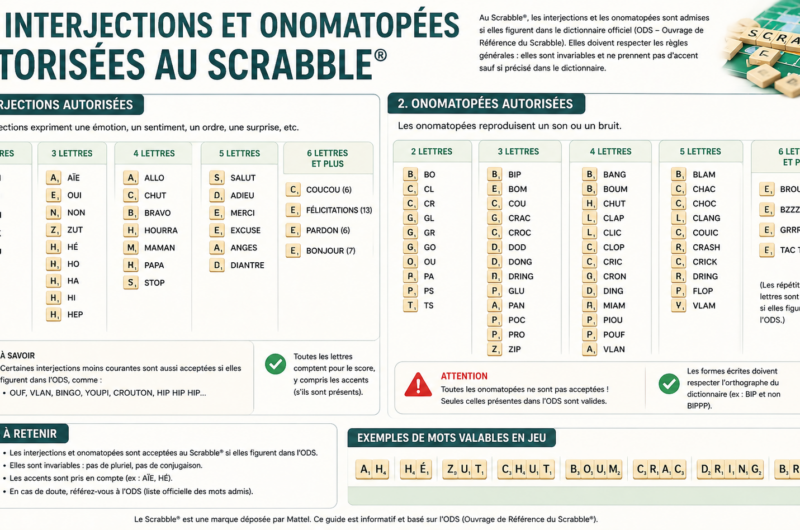 Les interjections et onomatopées autorisées au Scrabble ®