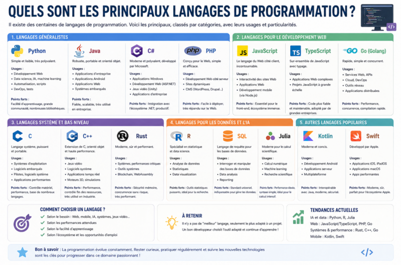Quels sont les principaux langages de programmation ?