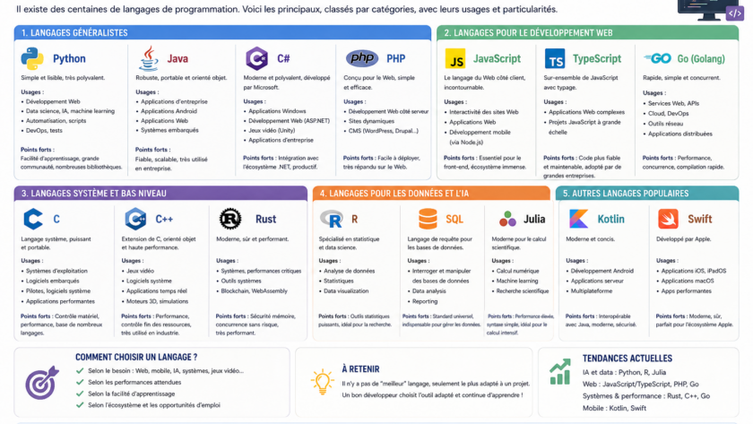 Quels sont les principaux langages de programmation ?