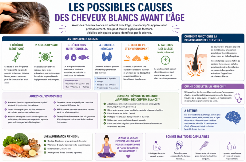 Les possibles causes des cheveux blancs avant l’âge