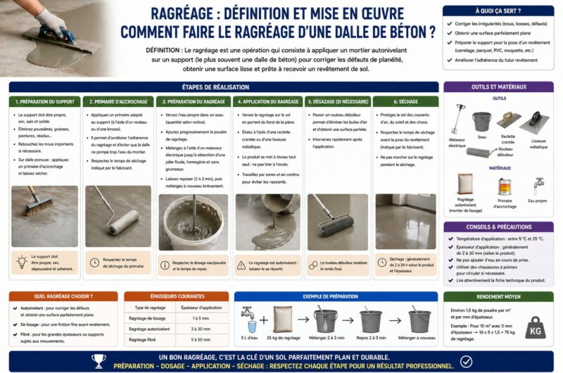 Définition Ragréage : Comment faire le ragréage d’une dalle de béton ?