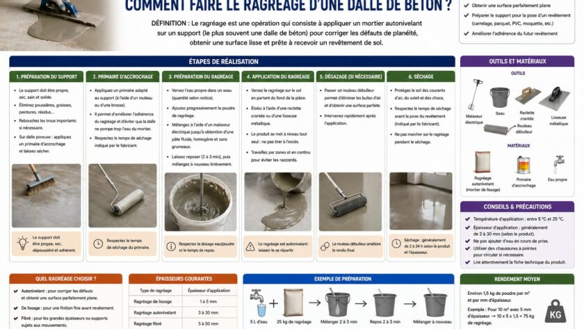 Définition Ragréage : Comment faire le ragréage d’une dalle de béton ?