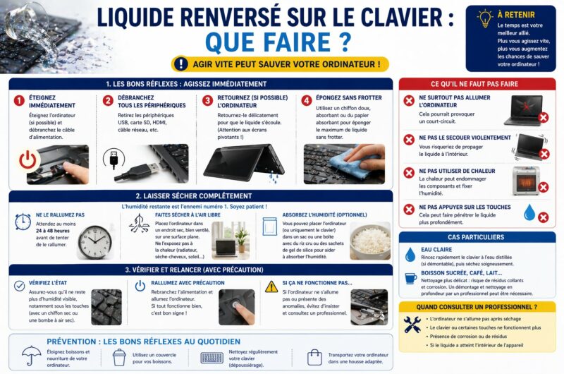 Liquide renversé sur le clavier : que faire ?