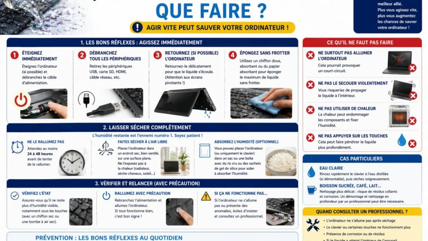 Liquide renversé sur le clavier : que faire ?