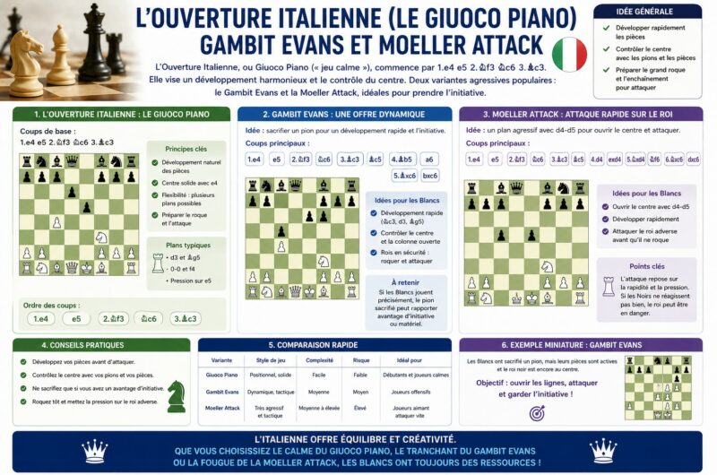L’ouverture italienne (le Giuoco Piano) aux échecs, Gambit Evans et Moeller Attack