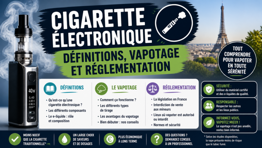 Cigarette électronique : Définitions, vapotage et réglementation